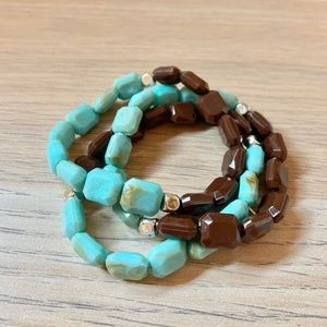 3 Turquoise and Brown Beaded Bracelets